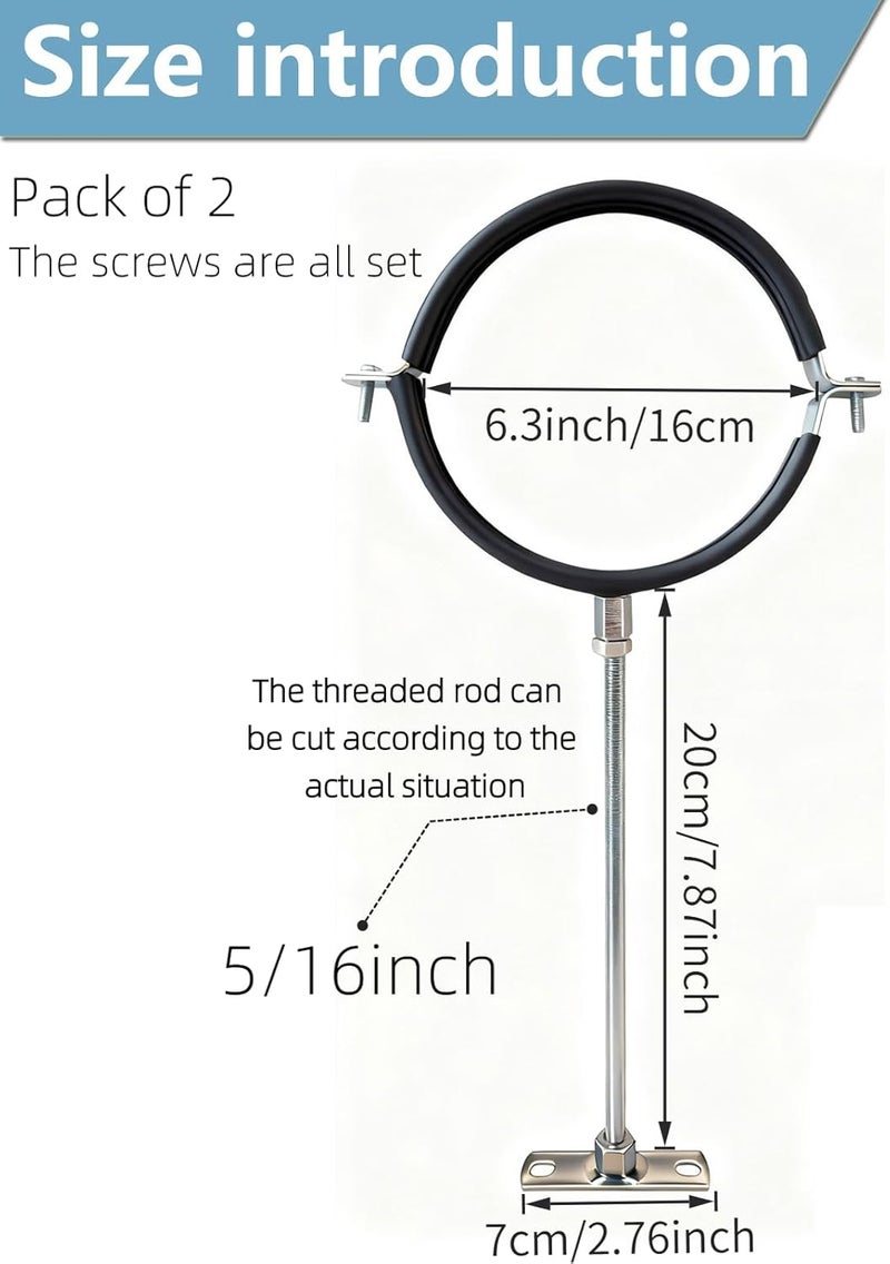 tingtakeoff 2 Sets Premium 6 Inch Adjustable Pipe Metal Bracket，Heavy Duty Galvanized Iron Stove Pipe Hanger Strap，Wall Support Chimney Round Split Ring Dryer Vent Hose Duct PVC Holder，with All Mounting Screws - Image 3